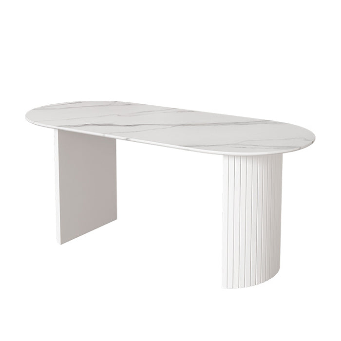 Stone Top Table Contemporary Dining Table with Sled Base in White