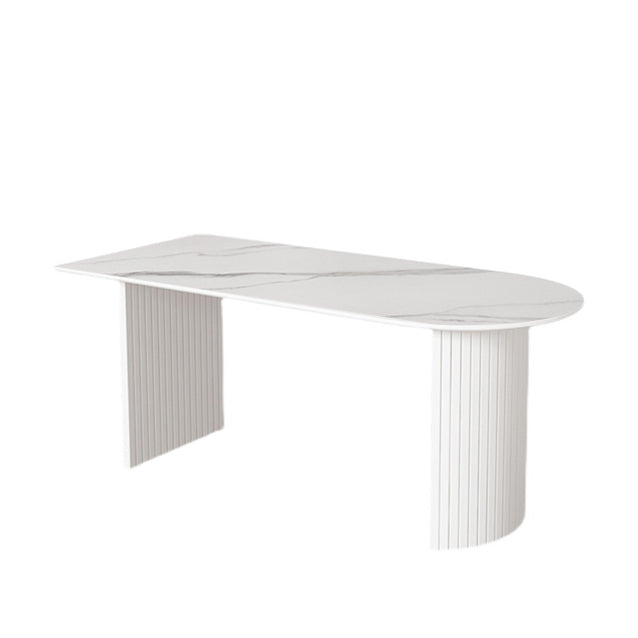 Stone Top Table Contemporary Dining Table with Sled Base in White