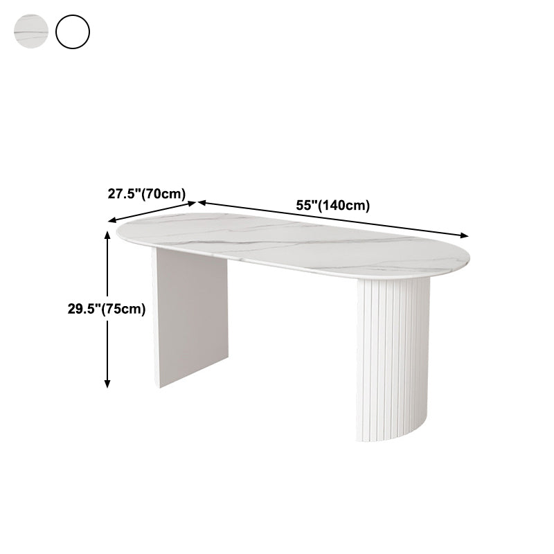 Stone Top Table Contemporary Dining Table with Sled Base in White