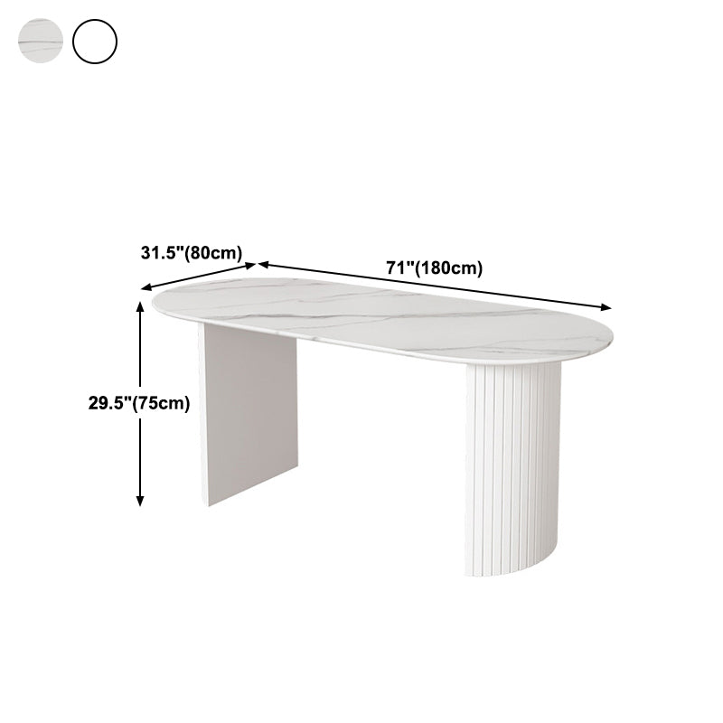 Stone Top Table Contemporary Dining Table with Sled Base in White
