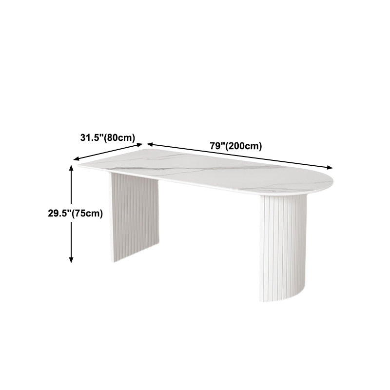 Stone Top Table Contemporary Dining Table with Sled Base in White