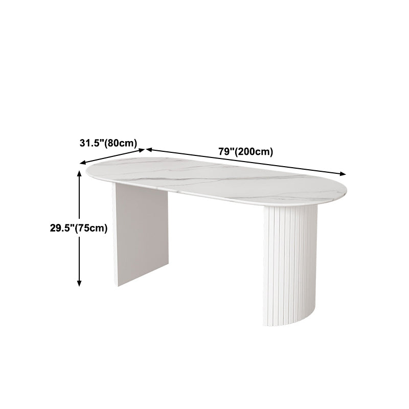 Stone Top Table Contemporary Dining Table with Sled Base in White