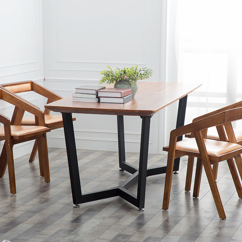 Pine Wood Top Dining Table Rectangle Industrial Table with Trestle Base