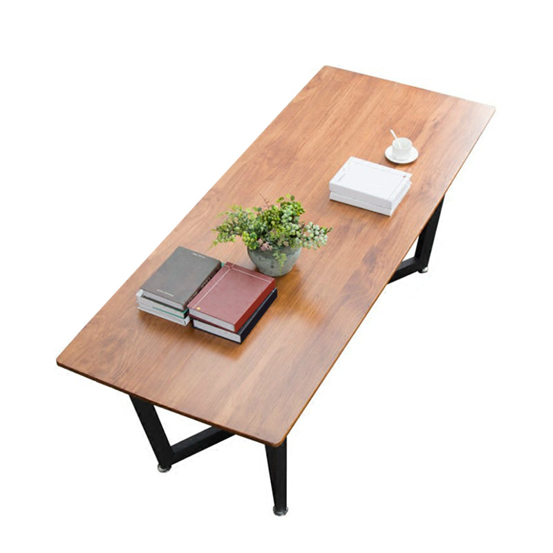 Pine Wood Top Dining Table Rectangle Industrial Table with Trestle Base