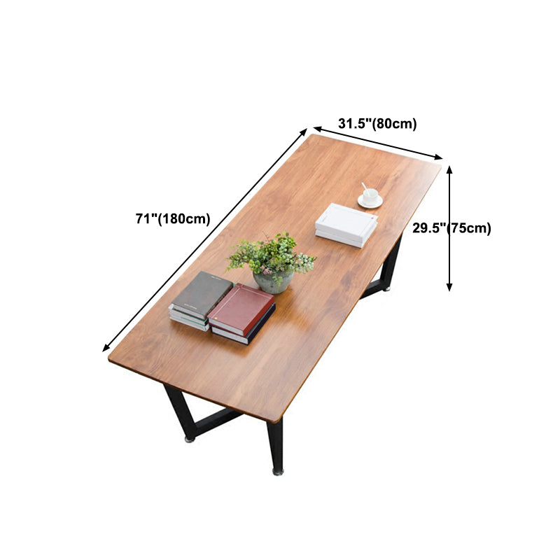 Pine Wood Top Dining Table Rectangle Industrial Table with Trestle Base