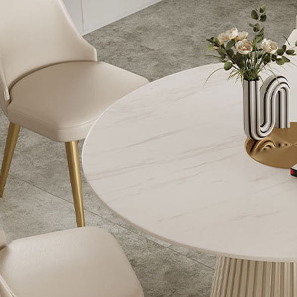 Stone Top Dining Table Round Table with Wood Pedestal Base in White