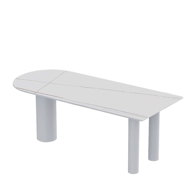 Modern Stone Top Oval Dinette Table Wood Tripod Base Dining Table in White