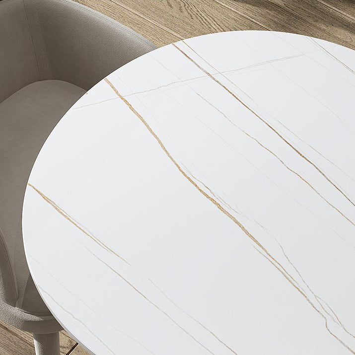 Modern Stone Top Oval Dinette Table Wood Tripod Base Dining Table in White