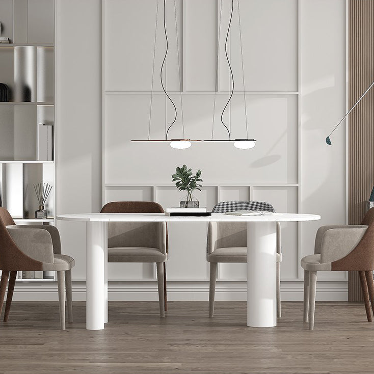 Modern Stone Top Oval Dinette Table Wood Tripod Base Dining Table in White