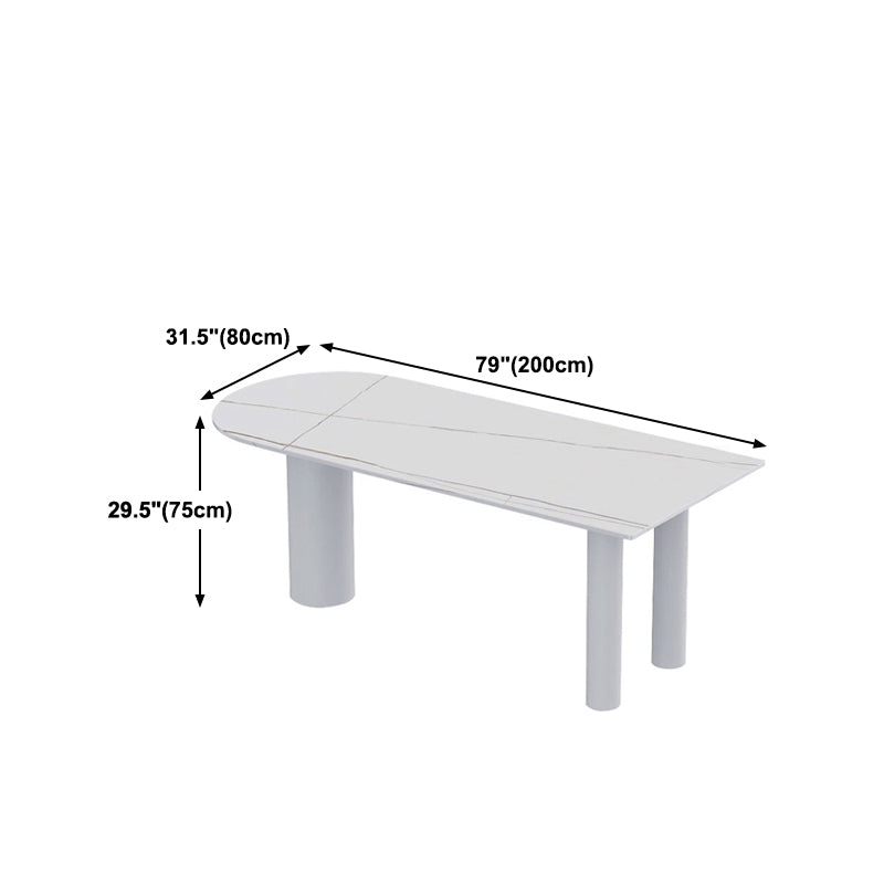 Modern Stone Top Oval Dinette Table Wood Tripod Base Dining Table in White