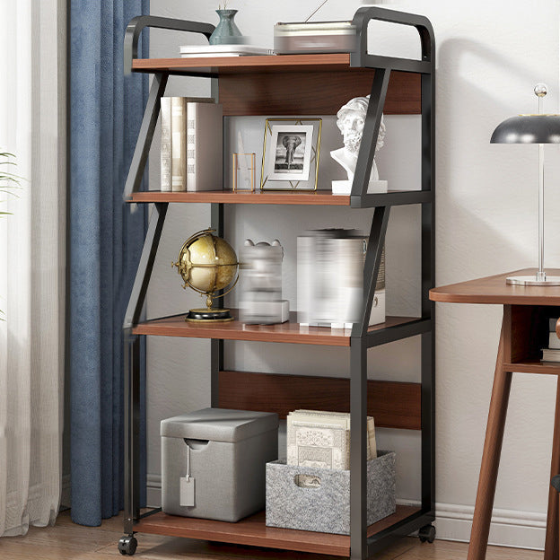 Modern Style Open Bookshelf Wooden Shelf Bookcase with Caster Wheels