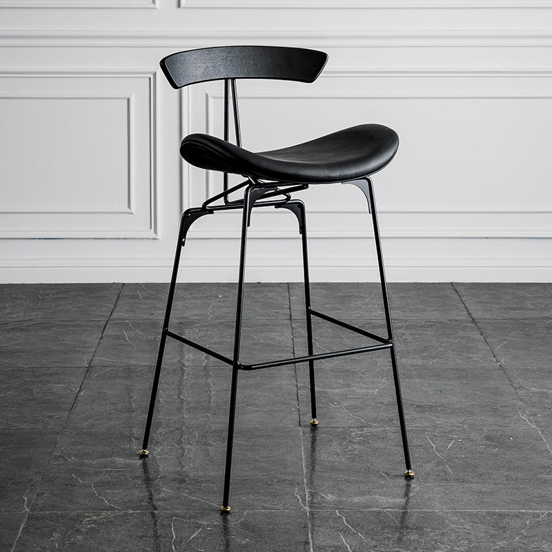 Industrial Leather Bristol Stool Matte Finish Footrest Low Back Barstool