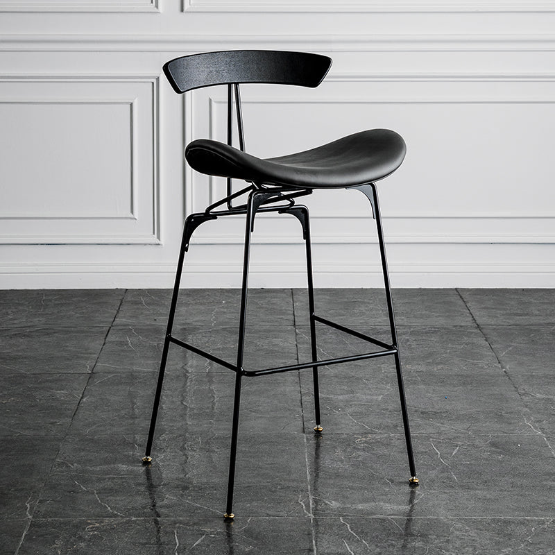Industrial Leather Bristol Stool Matte Finish Footrest Low Back Barstool