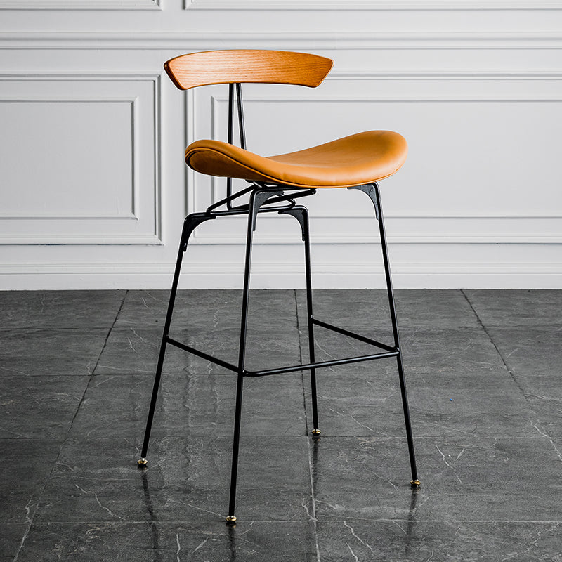 Industrial Leather Bristol Stool Matte Finish Footrest Low Back Barstool