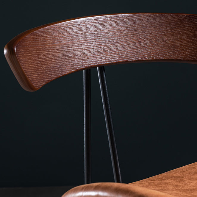 Industrial Leather Bristol Stool Matte Finish Footrest Low Back Barstool