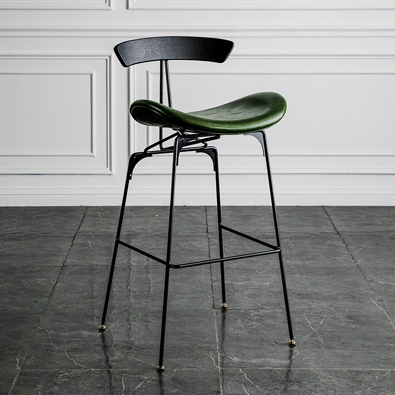 Industrial Leather Bristol Stool Matte Finish Footrest Low Back Barstool