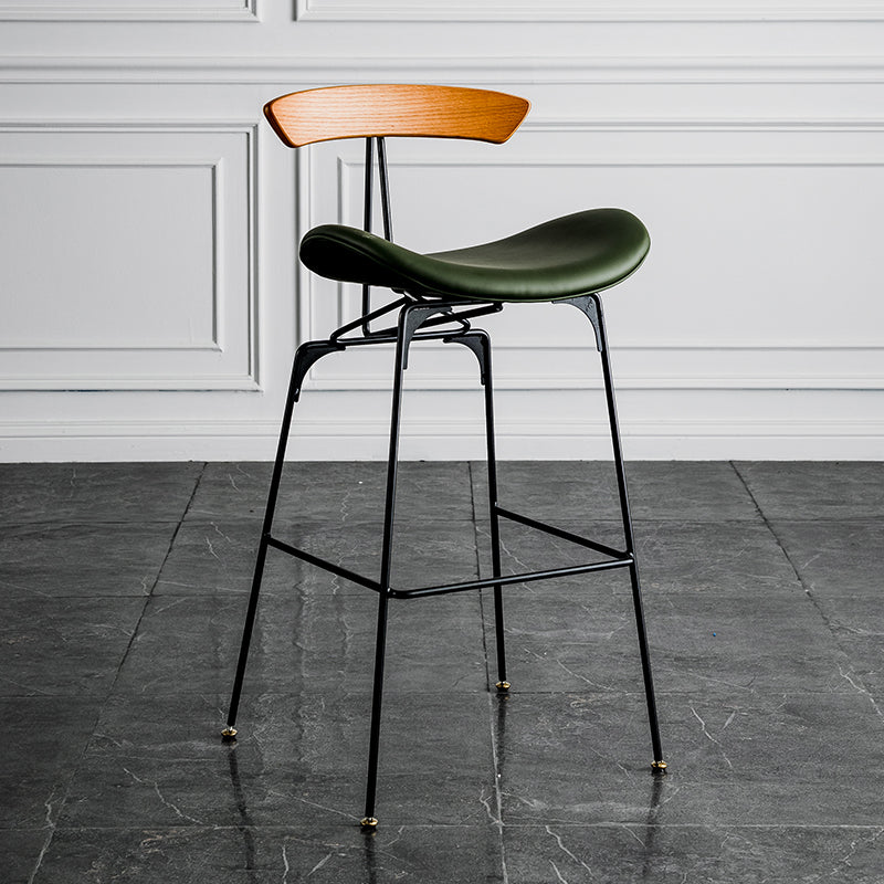 Industrial Leather Bristol Stool Matte Finish Footrest Low Back Barstool