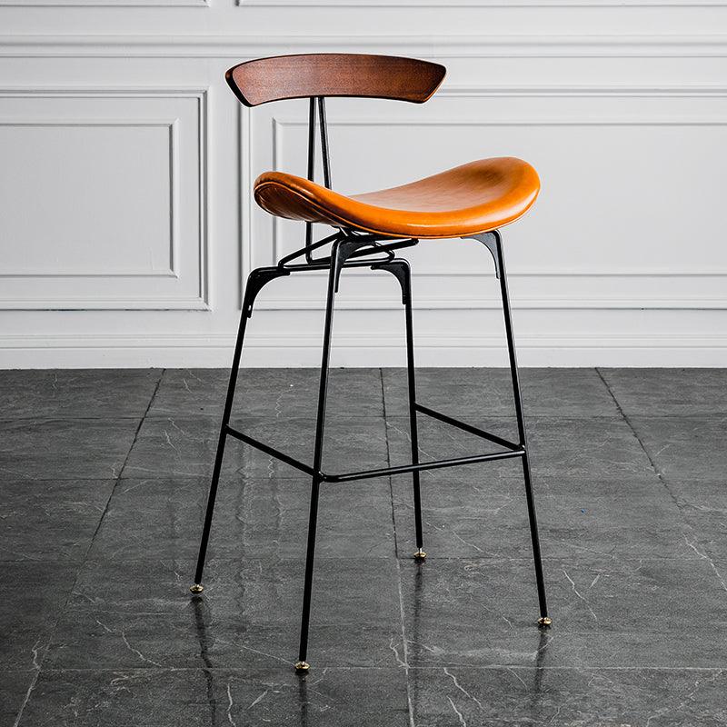 Industrial Leather Bristol Stool Matte Finish Footrest Low Back Barstool