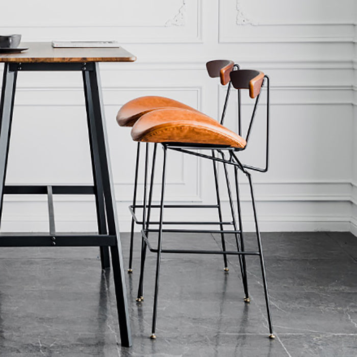 Industrial Leather Bristol Stool Matte Finish Footrest Low Back Barstool