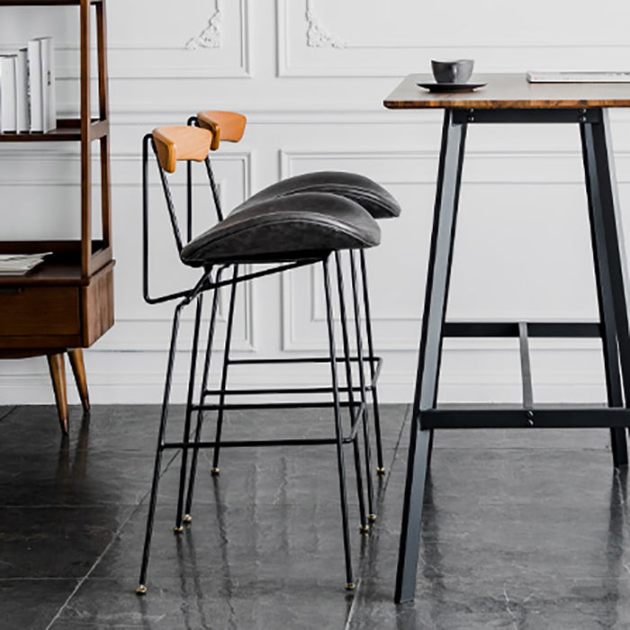 Industrial Leather Bristol Stool Matte Finish Footrest Low Back Barstool