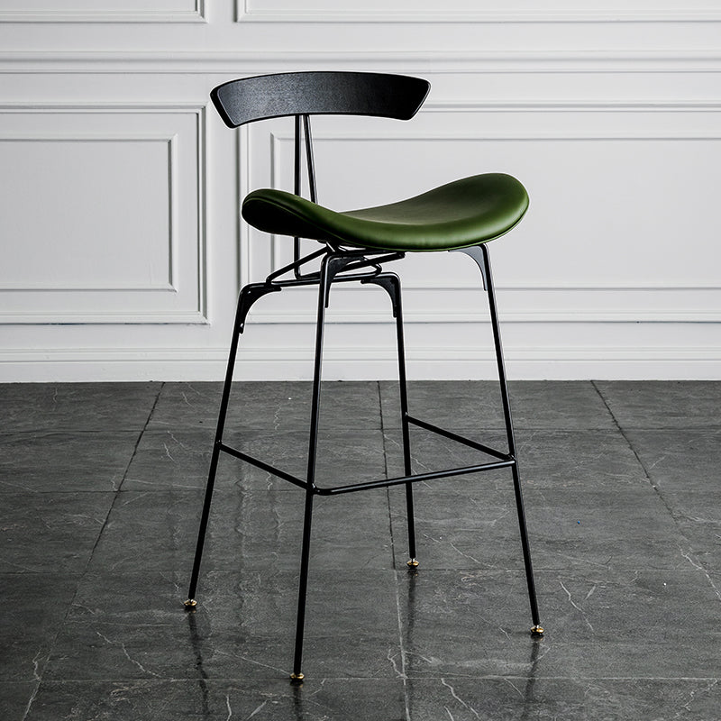 Industrial Leather Bristol Stool Matte Finish Footrest Low Back Barstool