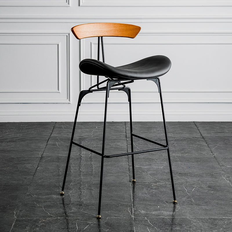 Industrial Leather Bristol Stool Matte Finish Footrest Low Back Barstool