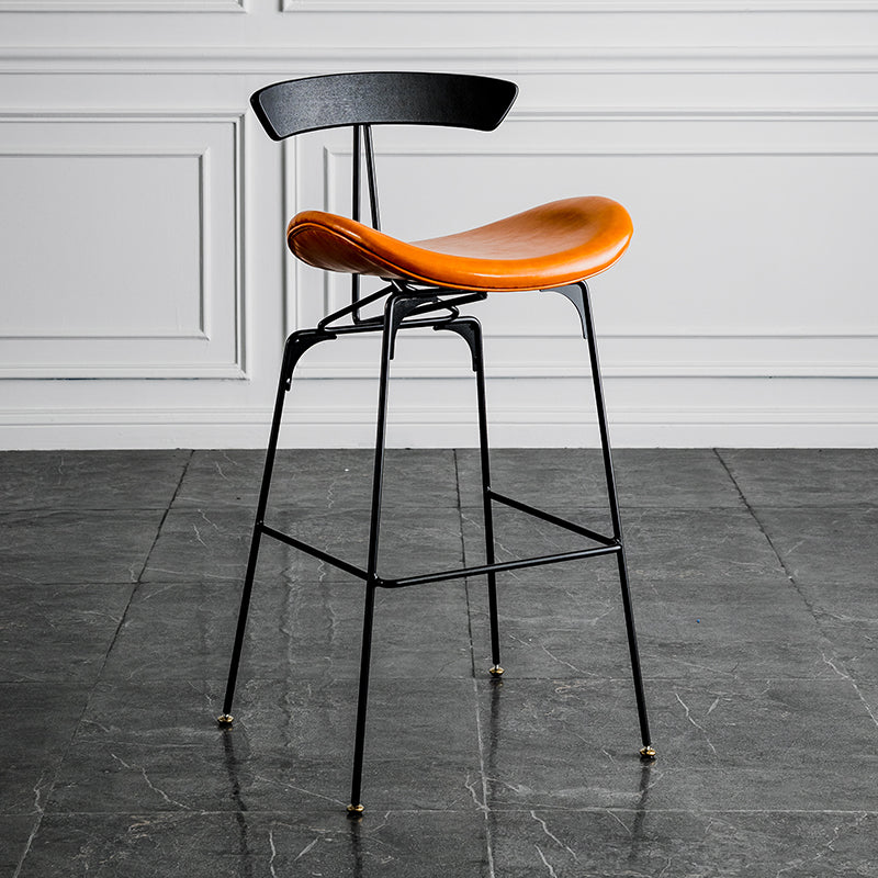 Industrial Leather Bristol Stool Matte Finish Footrest Low Back Barstool