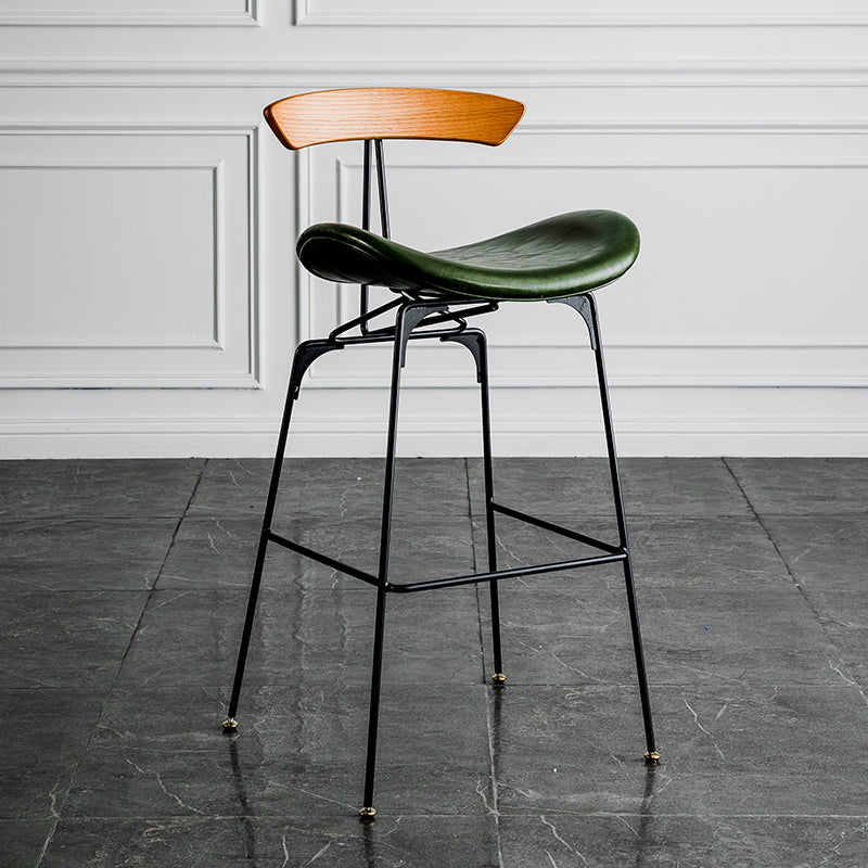 Industrial Leather Bristol Stool Matte Finish Footrest Low Back Barstool