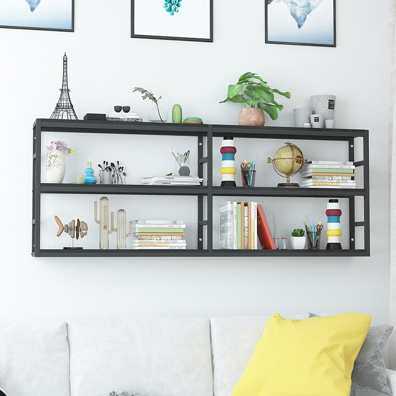Industrial Wall Unit Bookshelf Black Steel Frame Natural Manufactured Wood Shelf Bookshelf
