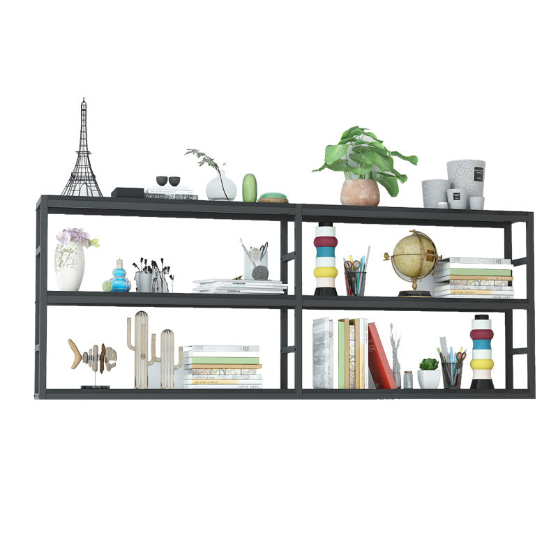 Industrial Wall Unit Bookshelf Black Steel Frame Natural Manufactured Wood Shelf Bookshelf