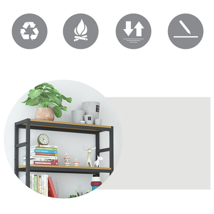 Industrial Wall Unit Bookshelf Black Steel Frame Natural Manufactured Wood Shelf Bookshelf