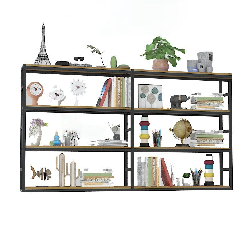 Industrial Wall Unit Bookshelf Black Steel Frame Natural Manufactured Wood Shelf Bookshelf
