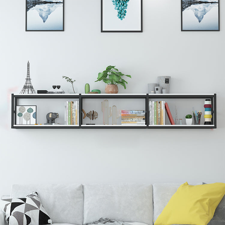 Industrial Wall Unit Bookshelf Black Steel Frame Natural Manufactured Wood Shelf Bookshelf