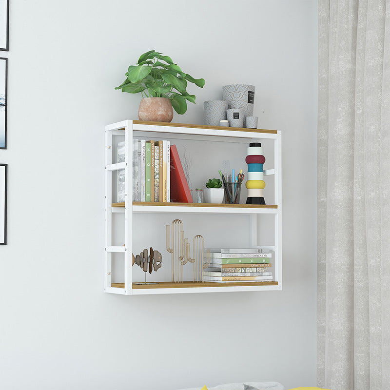 Industrial Wall Unit Bookshelf Black Steel Frame Natural Manufactured Wood Shelf Bookshelf