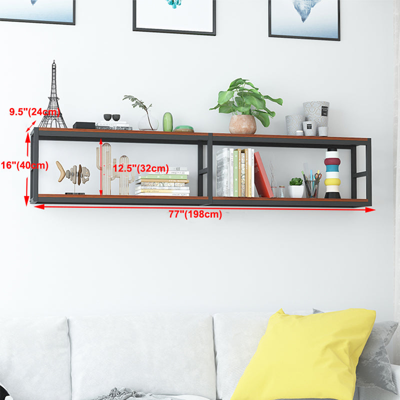 Industrial Wall Unit Bookshelf Black Steel Frame Natural Manufactured Wood Shelf Bookshelf
