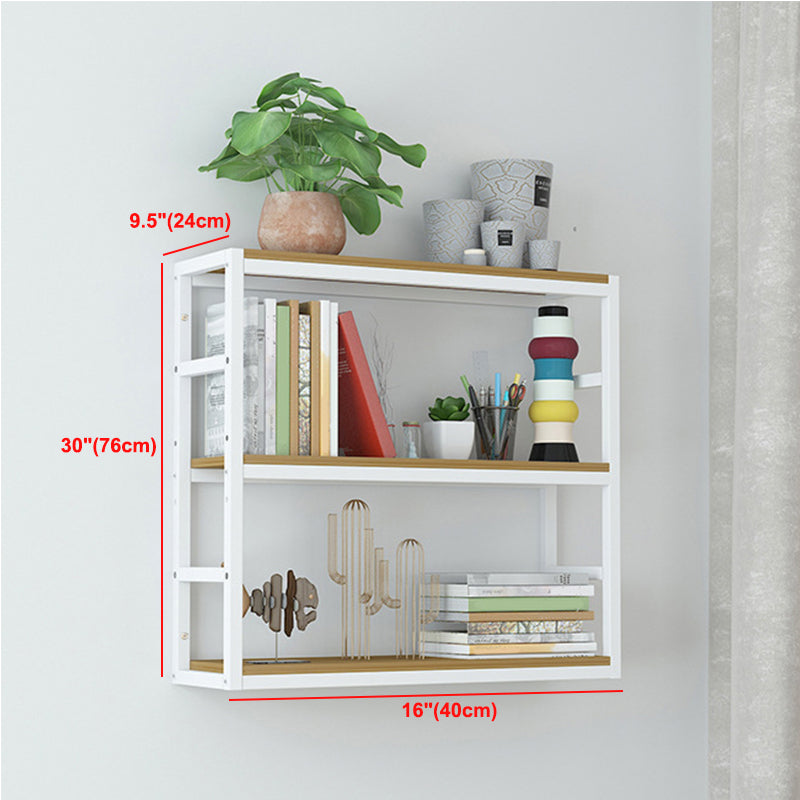 Industrial Wall Unit Bookshelf Black Steel Frame Natural Manufactured Wood Shelf Bookshelf