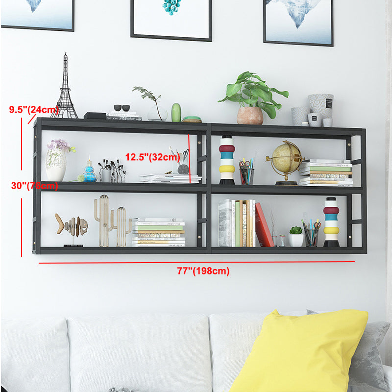 Industrial Wall Unit Bookshelf Black Steel Frame Natural Manufactured Wood Shelf Bookshelf