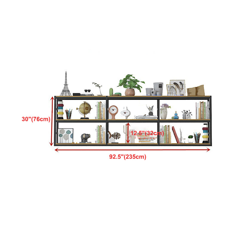 Industrial Wall Unit Bookshelf Black Steel Frame Natural Manufactured Wood Shelf Bookshelf