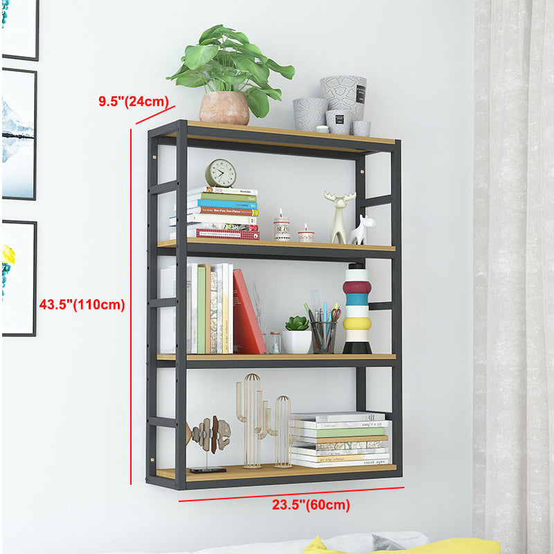 Industrial Wall Unit Bookshelf Black Steel Frame Natural Manufactured Wood Shelf Bookshelf