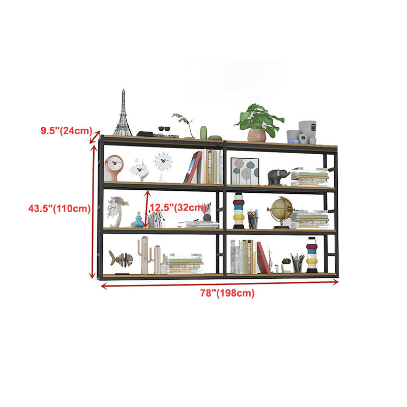 Industrial Wall Unit Bookshelf Black Steel Frame Natural Manufactured Wood Shelf Bookshelf