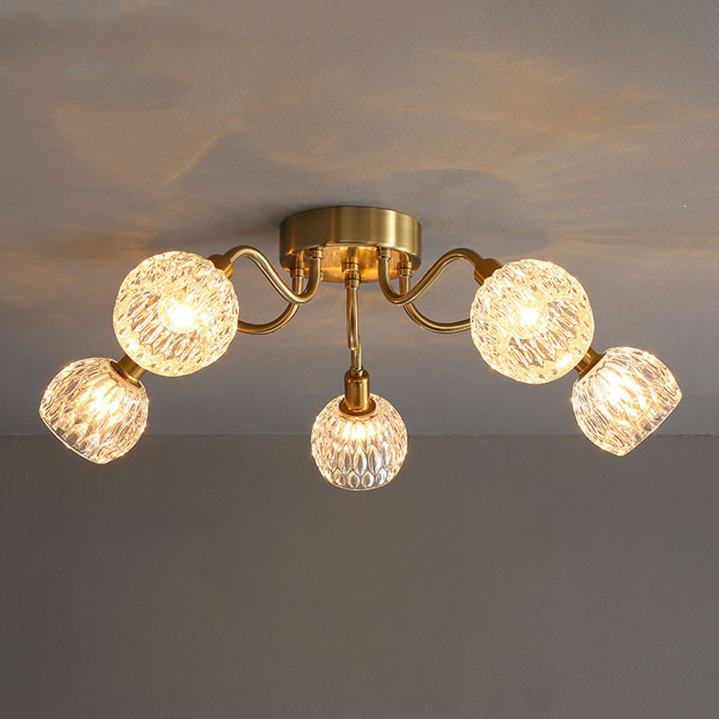 Lámpara de semi rascijada de metal dorado iluminación de techo de flores múltiples modernas con sombra de vidrio