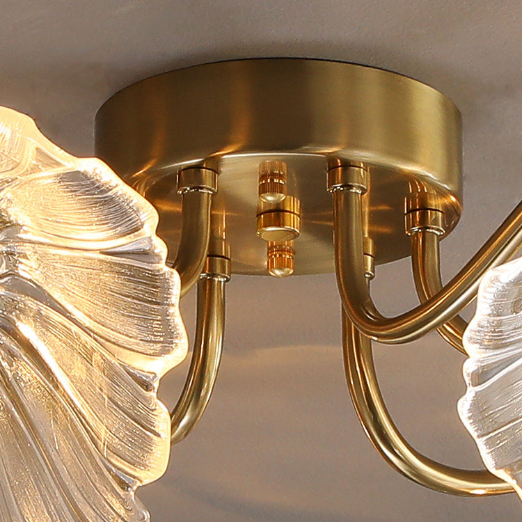 Lámpara de semi rascijada de metal dorado iluminación de techo de flores múltiples modernas con sombra de vidrio