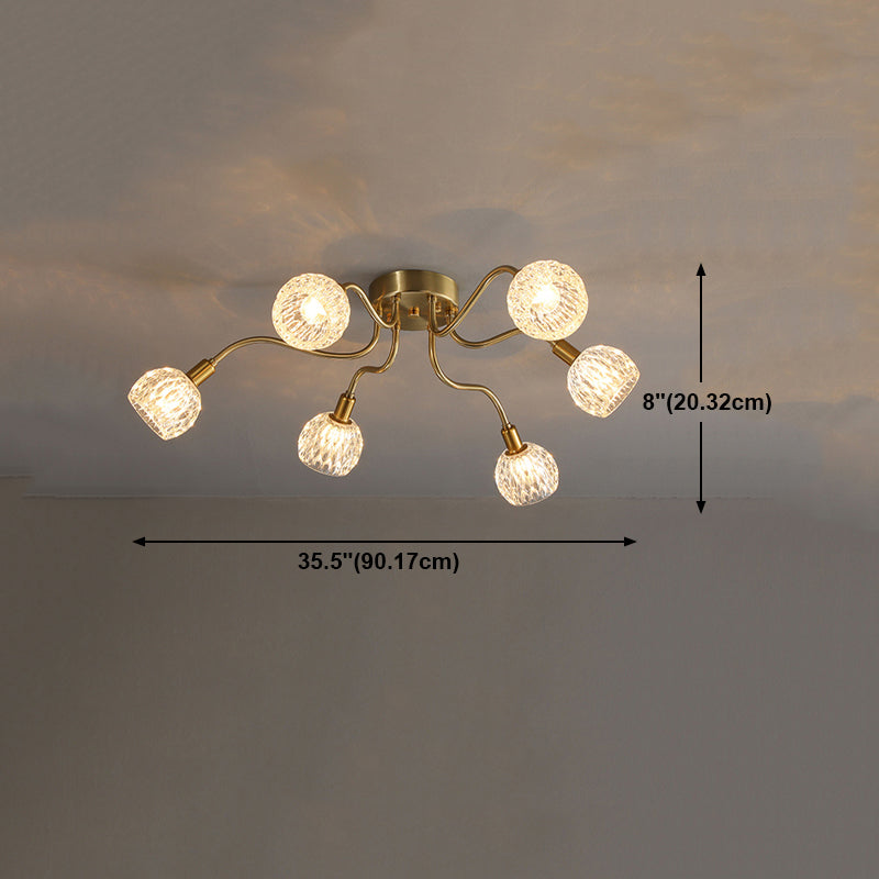 Lámpara de semi rascijada de metal dorado iluminación de techo de flores múltiples modernas con sombra de vidrio