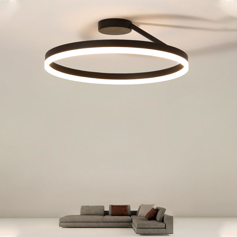 Anillo de metal semi iluminación de montaje de montaje LED minimalista Luz de techo negro