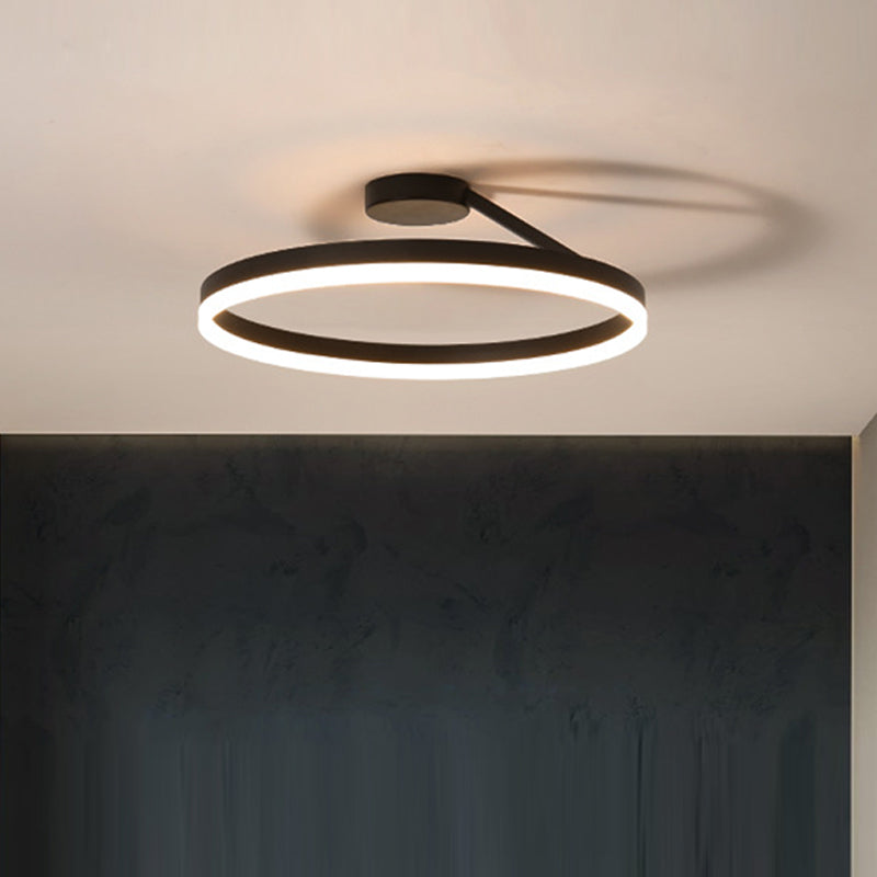 Anillo de metal semi iluminación de montaje de montaje LED minimalista Luz de techo negro