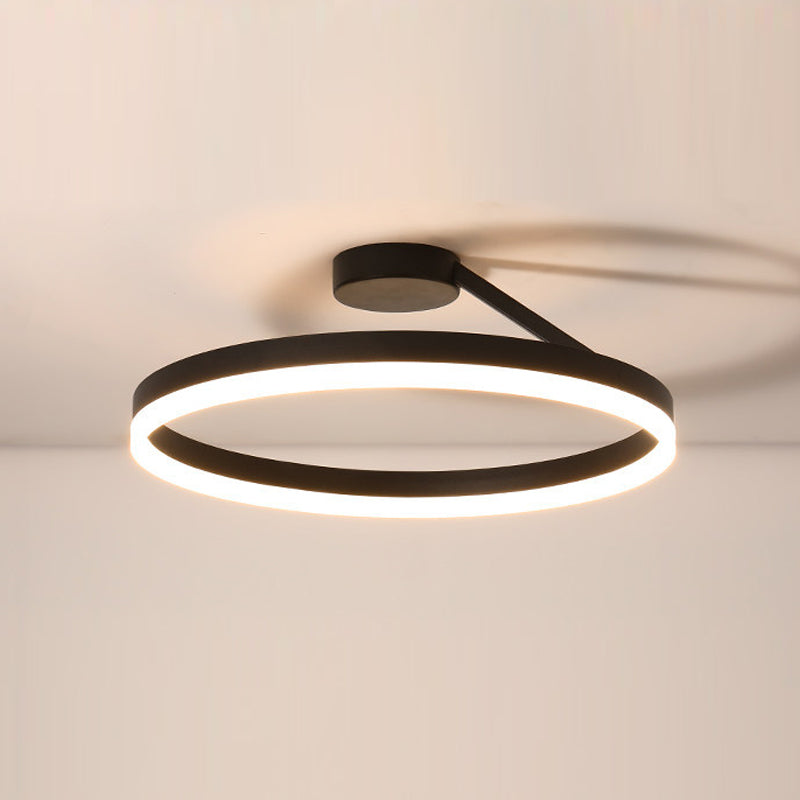 Anillo de metal semi iluminación de montaje de montaje LED minimalista Luz de techo negro