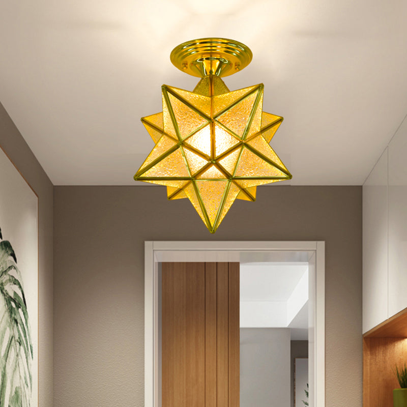 Glass Star Semi Flush Mounting Iluminación Vintage Aisle Techo de techo de montaje de montaje en oro