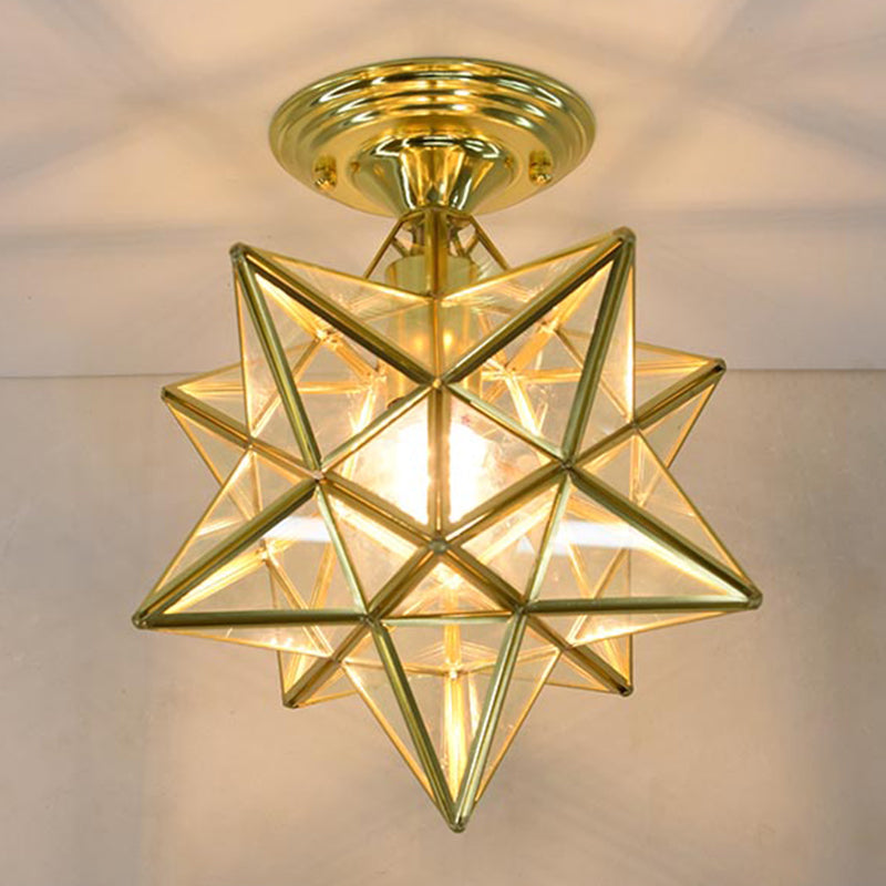 Glass Star Semi Flush Mounting Iluminación Vintage Aisle Techo de techo de montaje de montaje en oro