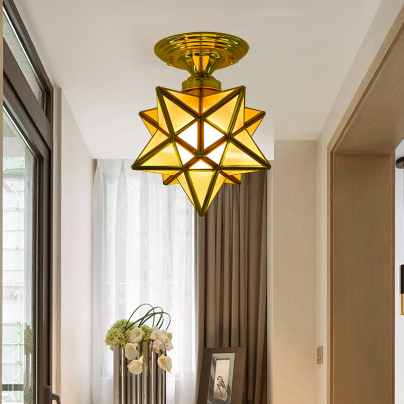 Glass Star Semi Flush Mounting Iluminación Vintage Aisle Techo de techo de montaje de montaje en oro