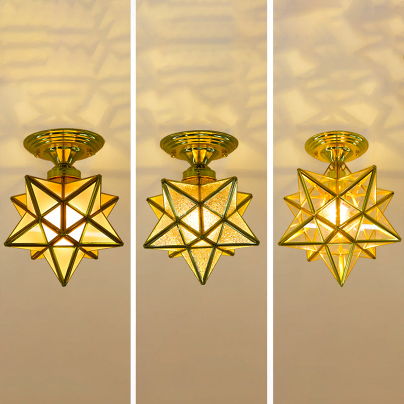 Glass Star Semi Flush Mounting Iluminación Vintage Aisle Techo de techo de montaje de montaje en oro